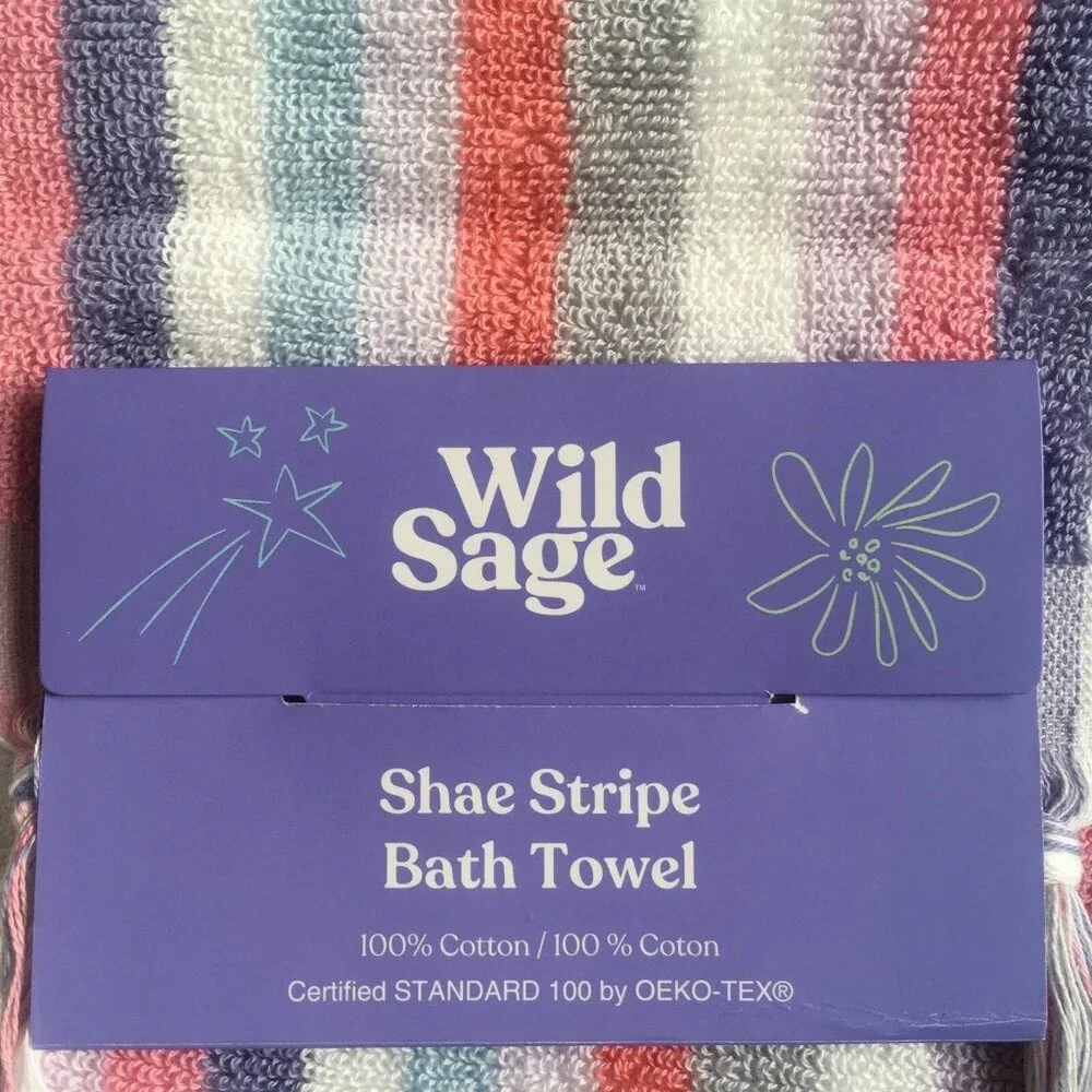 4 brand new Wild Sage Shae Multicolor Stripe 100% Cotton BATH Towels